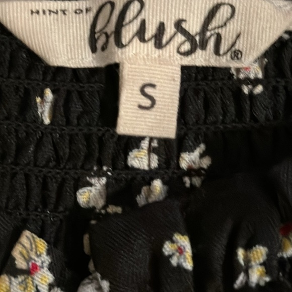 Hint of Blush Boho / pheasant smocked black yellow floral long sleeves dress S - Picture 5 of 6